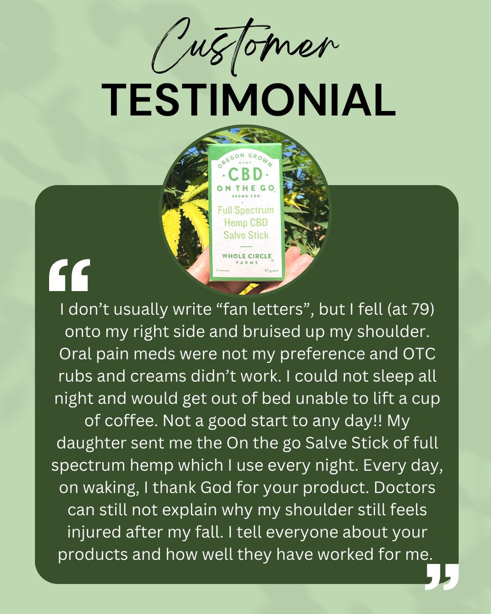 THIS is what keeps us going 💚✨ emails like this. Thank you so much for your testimony. 

#hempismedicine #healwithhemp #certifiedorganic #oregonfarms #cbdproducts #cbd #cbdsalve #hempsalve