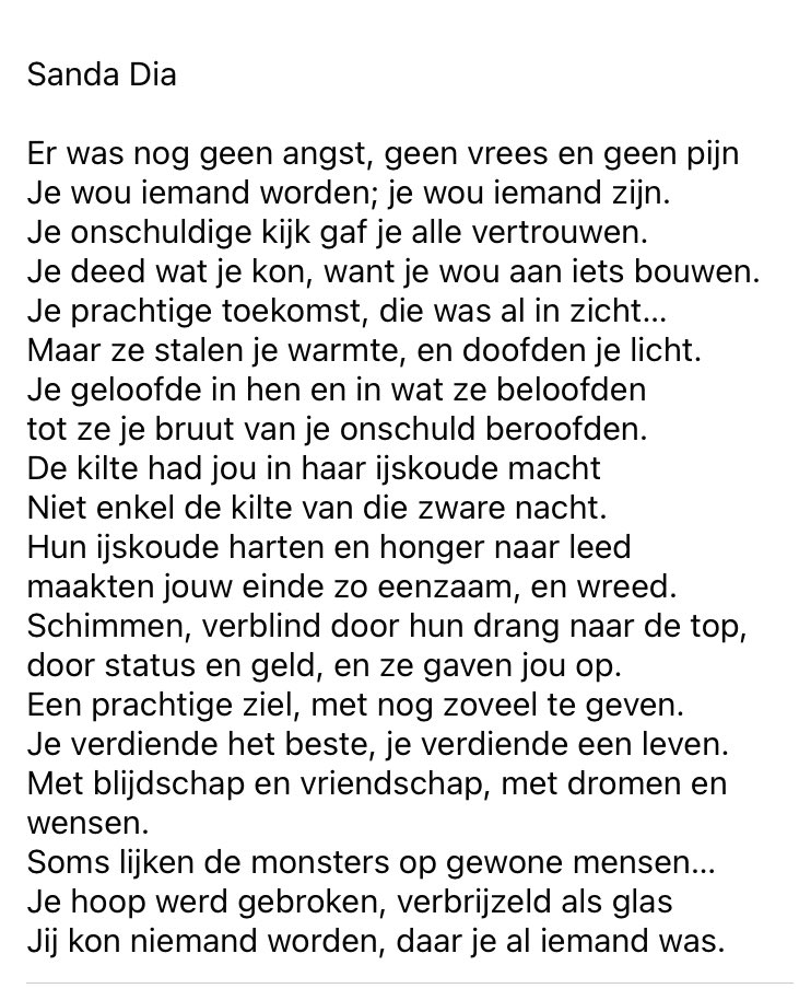 Voor Sanda.
#justiceforsandadia