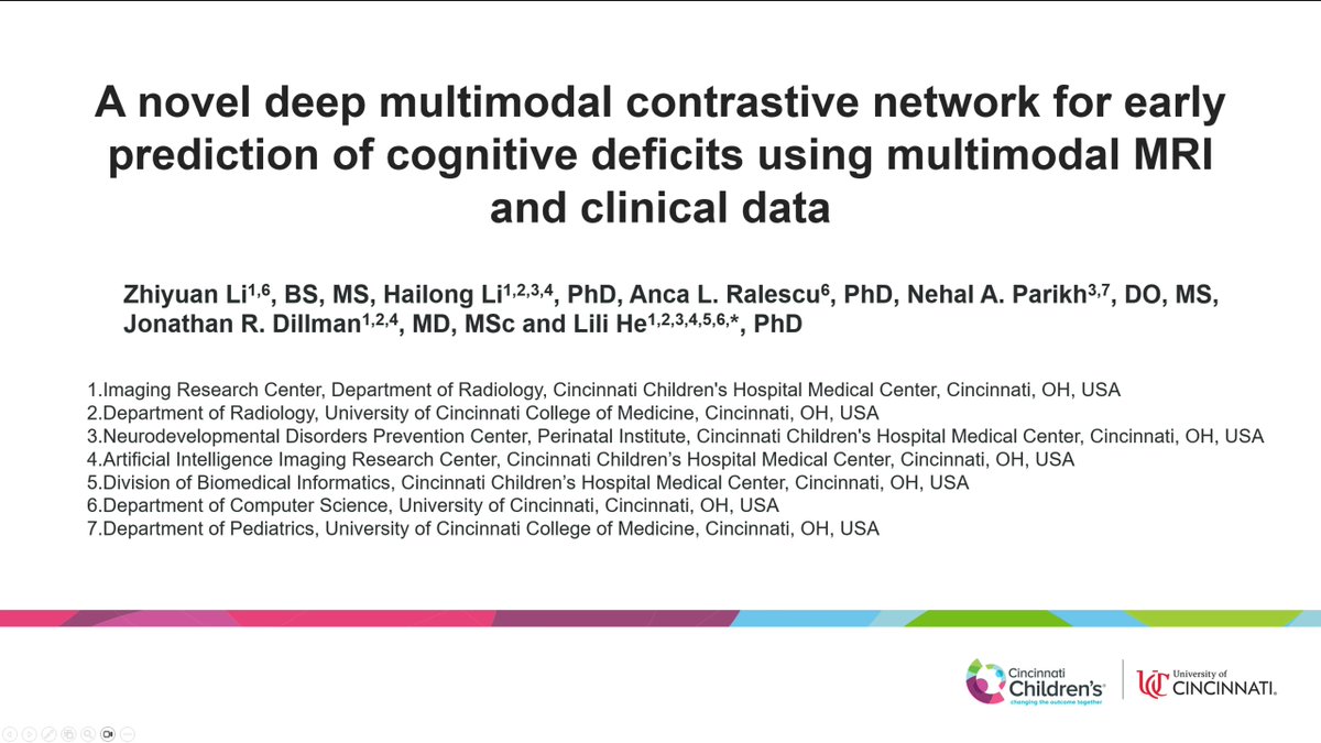 Can cognitive defects be predicted using multimodal MRI and clinical data? It got to see this #ISMRM23 #ISMRM2023 presentation to learn the answer <a href="/therealjonadill/">Jonathan Dillman</a> <a href="/AI_CAD_CCHMC/">Lili He</a> <a href="/HailongLi_OH/">Hailong Li</a> 🧵