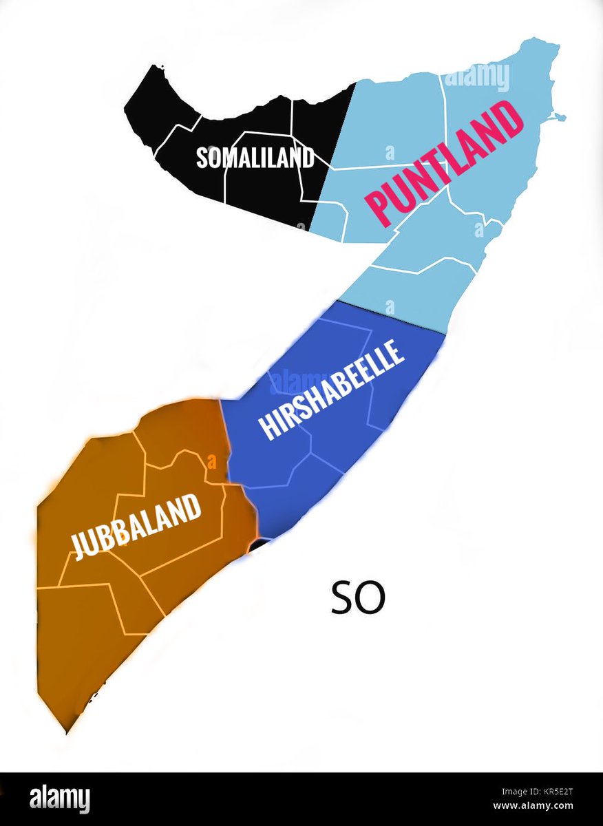 It should be split into 4 Mega States: 
1- North West State(Awdal, Waqooyi Galbeed & West of Togdheer)
2- Puntland( Khaatumo State & Puntland State)
3- Hiiraan State( Galmudug & Hirshabeelle) 
4- Jubbaland( Koonfur Galbeed & Jubbaland).