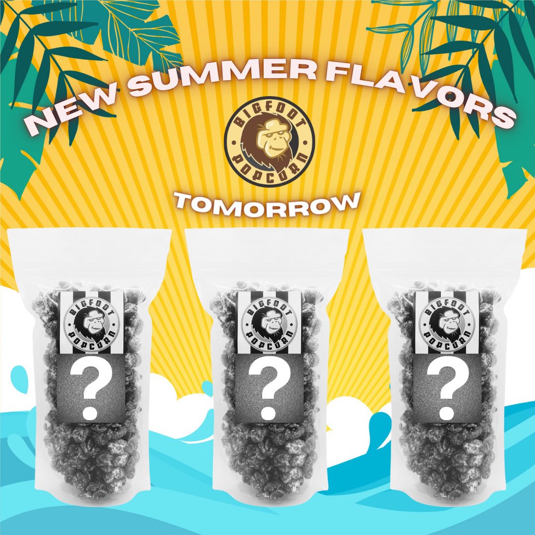 BigfootPopcorn's tweet photo. Summer is here☀️ And so will our 3 new summer flavors😱

Don’t miss out on these limited time flavors! https://t.co/rdoAzO9QXT