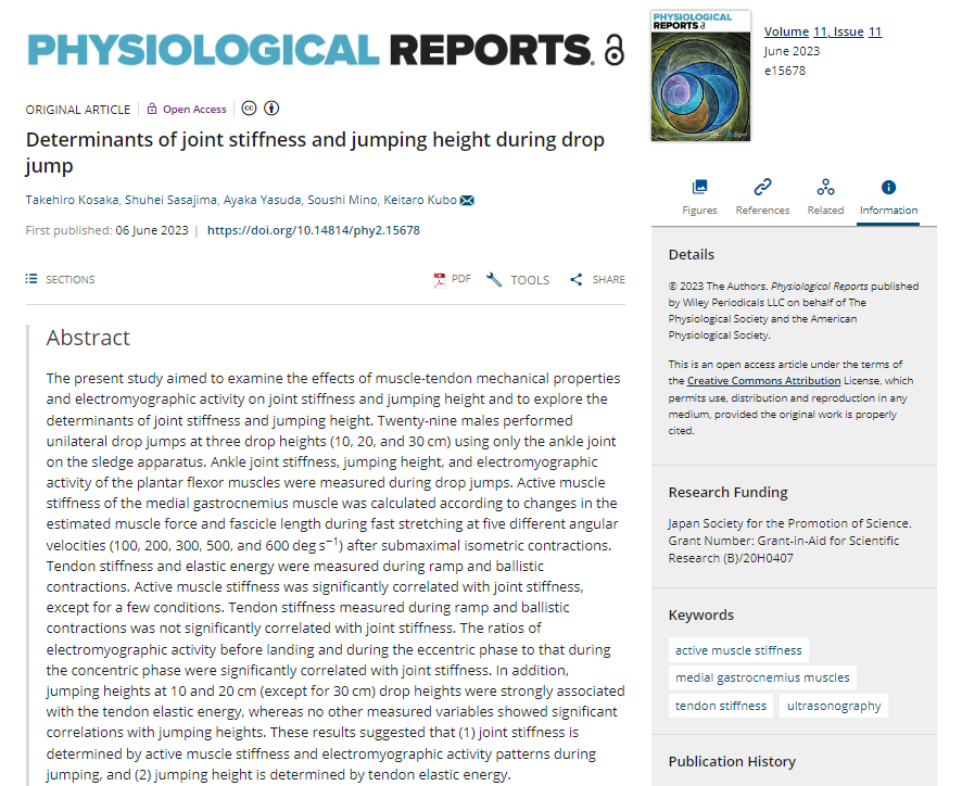 APSPublications's tweet photo. 🔓#ArticlesinPress in @PhysRep:  Kosaka et al. examined the effects of #muscle-tendon mechanical properties &amp; #electromyographic activity on joint stiffness &amp; jumping height.

https://t.co/rvevionWHi

@UTokyo_News_en @UTokyo_News #MuscleStiffness #TendonStiffness #Jumping https://t.co/YX4w6WyoRJ