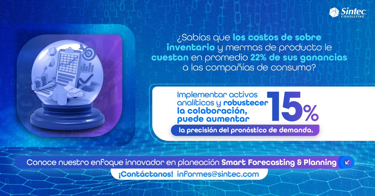 Sintec_'s tweet photo. 🚀 La implementación de algoritmos de analítica avanzada y modelos de colaboración para la planeación de la demanda, generan pronósticos de alta precisión que incrementan la rentabilidad de las organizaciones. 
Contáctanos: informes@sintec.com
.
#WeAreSintec #DemandForecasting https://t.co/f9GxL2TSVU