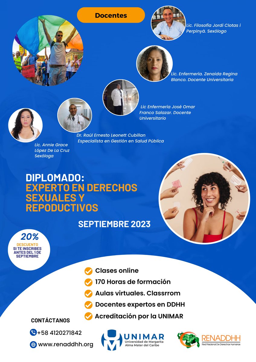 Te invitamos, Diplomado: Experto en Derechos Sexuales y Reproductivos <a href="/JClotas/">Jordi Clotas</a> <a href="/DrRaulin/">DR. RAUL LEONETT C.</a> <a href="/UNFPA_Ve/">UNFPA Venezuela</a> <a href="/ONUSIDA_VE/">ONUSIDA Venezuela</a> <a href="/OPSOMSVenezuela/">OPS OMS Venezuela</a> @PNUD_Venezuela <a href="/onuvenezuela/">ONU Venezuela</a> <a href="/Drfreddysalazar/">Dr. Freddy Salazar🩺</a> <a href="/MinSaludVE/">MPPSalud</a> <a href="/EfectoCocuyo/">Efecto Cocuyo</a> <a href="/Rednna/">Rednna Perú</a> <a href="/asonacopvzla/">ASONACOP</a> <a href="/saludysaberes/">Nicomedia Pestana</a> <a href="/MedicosUnidosVe/">Médicos Unidos Vzla</a> @IndiraRodi_ <a href="/VIHDAmexico/">VIHDA</a>