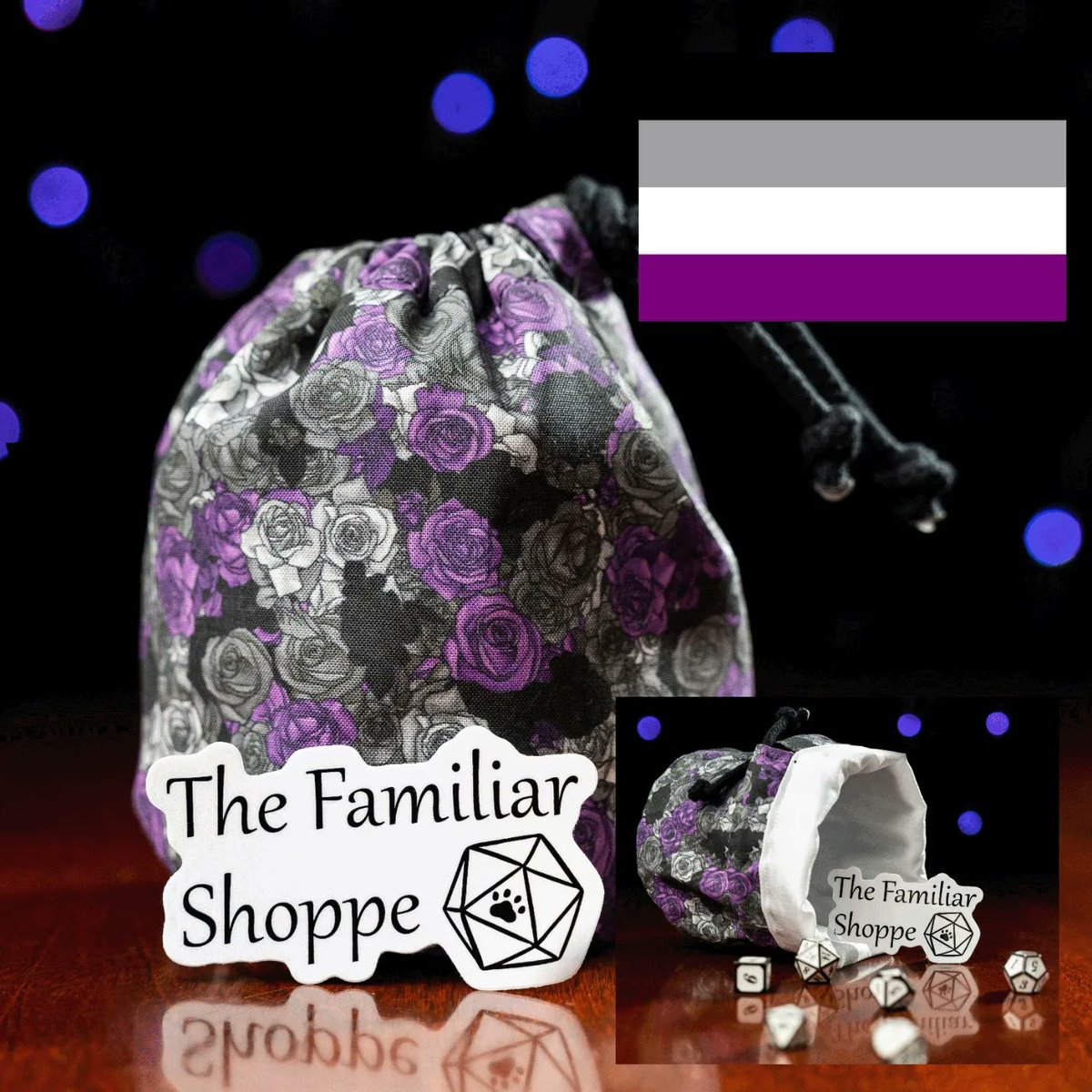 ShoppeFamiliar's tweet photo. Our Asexual Pride Dice Bags are back in stock now with a limited supply, get yours today while you can! #asexualpride #pride🌈 #pridedice #dungeonsanddragons #acepride #dnd5e https://t.co/PRMNke6DRG