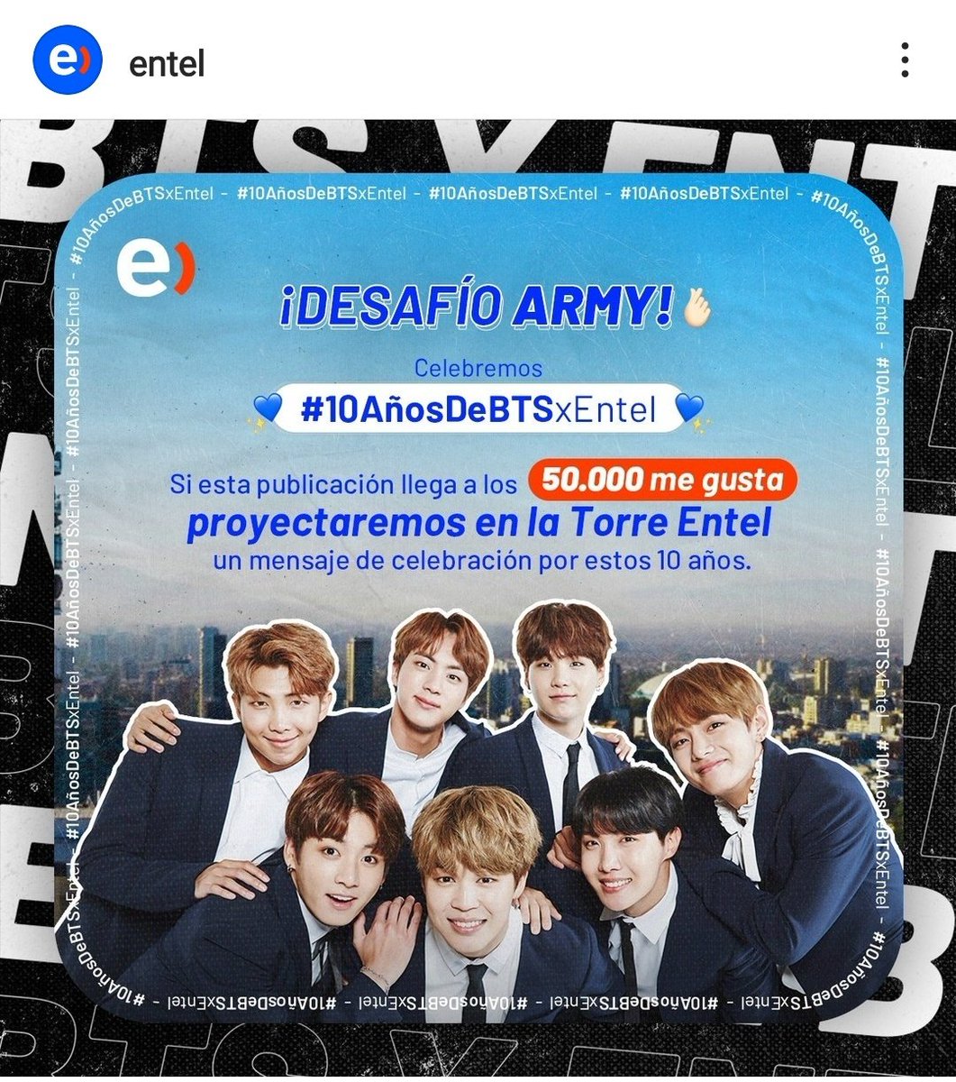 OnlyARMYChile's tweet photo. CH-ARMY! Tenemos un desafío por parte de @entel 💜 

https://t.co/Rphgf0O0Nw

Solo debes darle "Me gusta" a la publicación. Lleguemos a la meta! https://t.co/b3HOBiCGAL