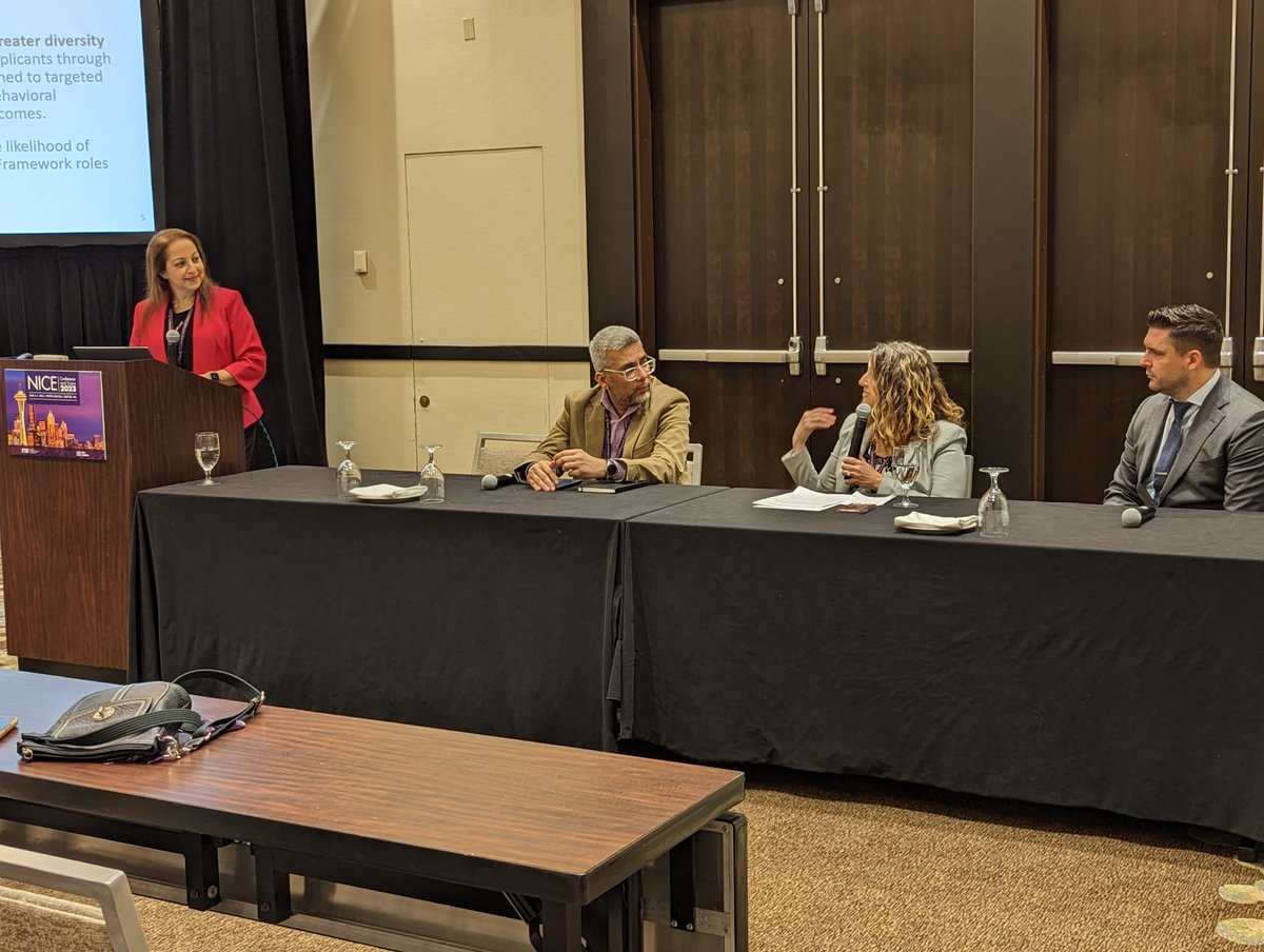 UWFCyberAI's tweet photo. Great turnout for the "Addressing the Cybersecurity Workforce Shortage through Upskilling and Reskill" breakout session today. Thank you to our amazing panelists for sharing your insights with our audience. https://t.co/uWqSTA7voR  #NICECyberCon23 https://t.co/ZoALQ7X7Wt