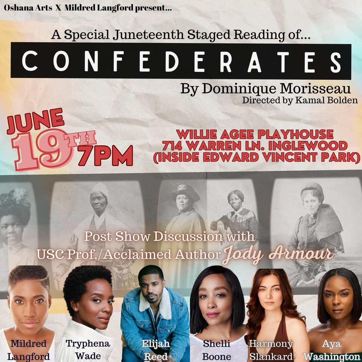 TryphenaWade's tweet photo. If you’re in LA, join me and a lovely cast of folks for this ✨JUNETEENTH✨ reading of Dominique Morisseau’s CONFEDERATES.

RSVP below!!
#Juneteenth #stagedreading #confederates

https://t.co/i7qweBZ6pH https://t.co/mYjapoGwb6