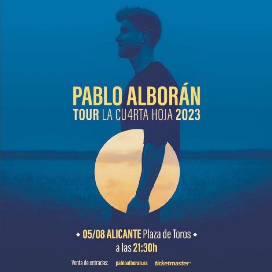 #Concierto 05 de agosto. Plaza de Toros Alicante 🇪🇸 <a href="/pabloalboran/">Pablo Alborán</a> 

#TourLaCu4rtaHoja2023

Entradas: pabloalboran.es