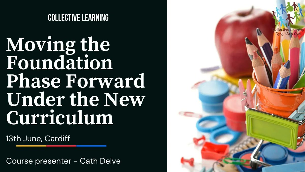 CollectiveLearn's tweet photo. "Moving the Foundation Phase forward under the New Curriculum" - 13/6, Cardiff
The course from Cath clarifies what is happening to the FP under the new curriculum in Wales. It will focus on what needs to stay the same and what needs to change. 
https://t.co/kAHFlg9Eq2 https://t.co/pKxNDi4U9f