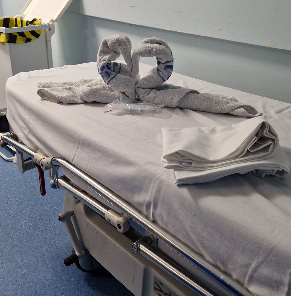 Offered a patient some supplies for a shower today. He quipped the only thing I didn't do to differentiate his stay from a posh hotel was fold the towels into swans. Cut to me+HCA frantically googling and the fastest origami lesson ever... #sortofswans