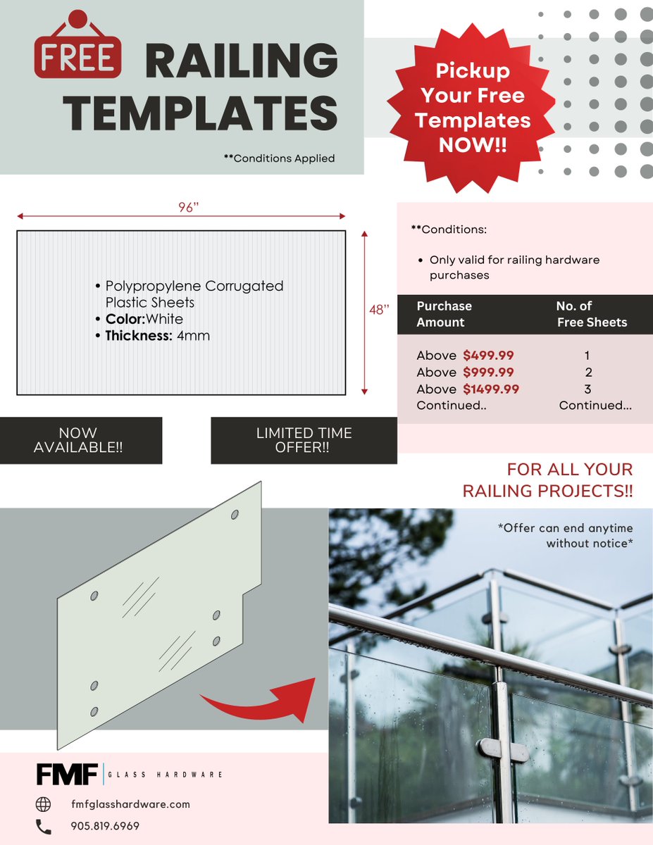 FmfHardware's tweet photo. Glass Installation Professionals, streamline your railing projects with our innovative plastic railing templates!  These templates are designed to simplify your installation process ensuring precise measurements and a flawless finish.   #GlassInstallation #ArchitecturalHardware https://t.co/8J4FGJEs22