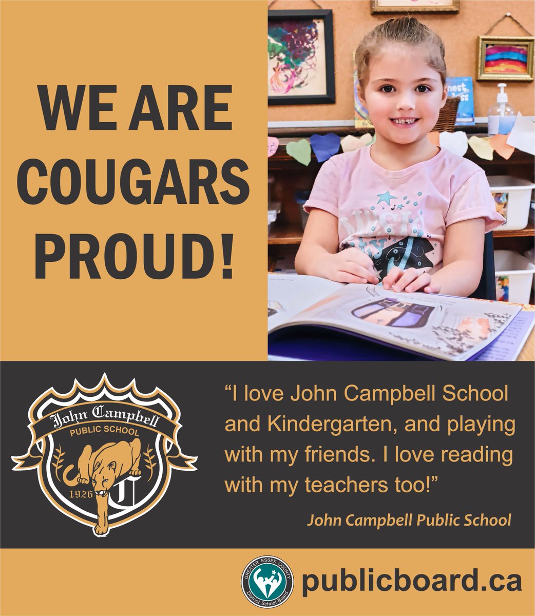 🌟"I love John Campbell School and Kindergarten, and playing with my friends. I love reading with my teachers too!" 🌟

Families can still register for Kindergarten with the GECDSB! Learn more and register at publicboard.ca/kindergarten.​ 🎒🎨