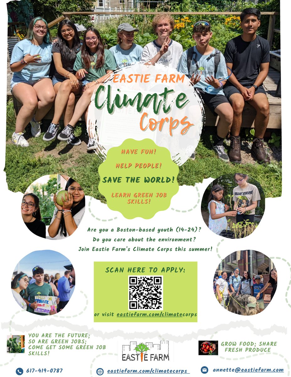 EastieFarm's tweet photo. Are you between 14 and 24? Do you live in Boston? Join @eastiefarm's dynamic #ClimateCorps team this Summer. Make money! Have fun! Save the world! https://t.co/SsJkVQAI4z