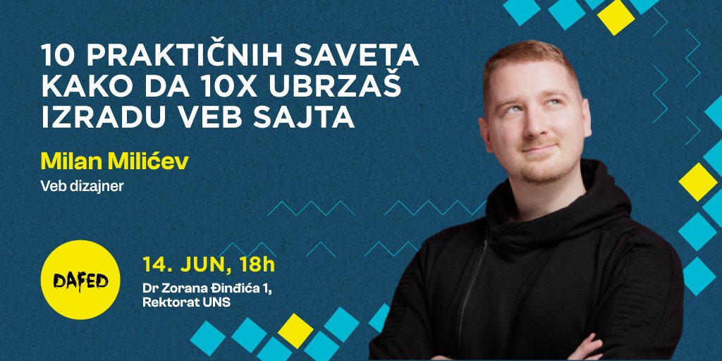 Milan Milićev, nekadašnji član Elementor tima, a danas preduzetnik i predavač, podeliće sa nama praktične savete kako  značajno skratiti vreme izrade veb sajta, ne ugrožavajući kvalitet.  

📆 Sreda, 14. jun u 18h

📍 Rektorat UNS

👉 Prijave na dafed.org