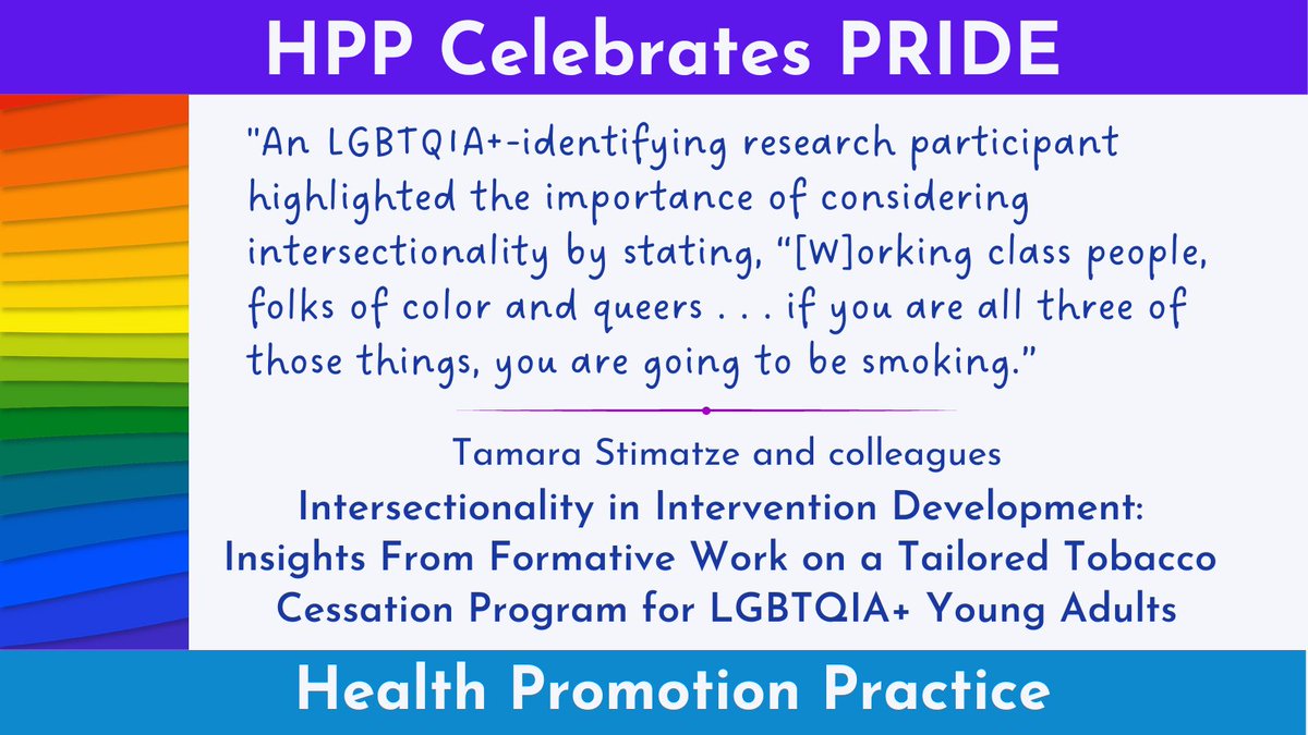 TheHPPJournal's tweet photo. From our "HPP Presents" #Pride Series

EQQUAL - Empowered, Queer, Quitting, and Living - an avatar-led digital smoking cessation intervention tailored for #LGBTQIA+ young adults!

https://t.co/kuLnf2biyE

 #Open thru June - pls share links! 

@nmsu_HEST @fredhutch @cancerLGBT https://t.co/S04lAsdYP8