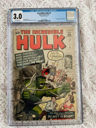 ComicsCollecti4's tweet photo. ad eBay - Incredible Hulk #5 CGC GD/VG 3.0 Off White 1st Appearance Tyrannus! Marvel 1963 https://t.co/o0BG3uX5ds https://t.co/qQ0fx9wCkV