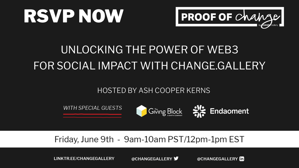 1/ 'Proof of Change: Unlocking the Power of Web3 for Social Impact' is almost here! And this is our very first Linkedin Live aimed at increasing access to folks beyond CT!

✅ RSVP 🔗 and what to expect below the fold 👇