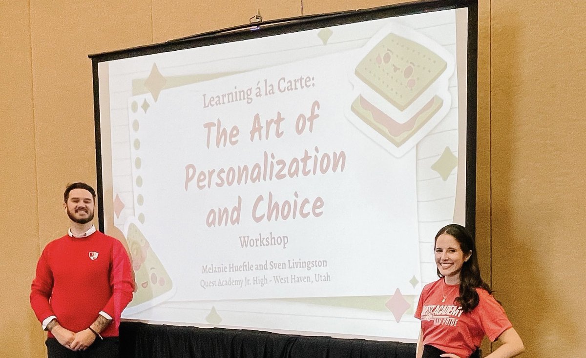 nickiatquest's tweet photo. How often do you give choice opportunities in your class? @Mr_Svenium @MrsH_in8th shared how you could add choice in learning, practice or assessment @UtahCharters conference. Give students autonomy to choose, it will increase engagement. #whyiquest #utahpcbl #disruptivethink https://t.co/ctbC5BVySy