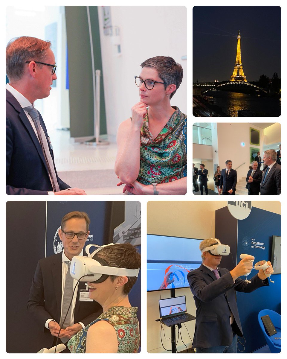 hiltonlab's tweet photo. Fantastic time at the @OECD with the @UKOECD for the #GFTech meeting in #Paris. It was great to show @NorwichChloe, Secretary of State for @SciTechgovuk and others at the ministerial meeting our #VirtualReality software and it’s integration with #AI An exciting future for UK https://t.co/BbLTVRbB6Q