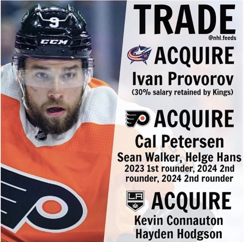 sandropacheco71's tweet image. The #PhiladelphiaFlyers #Traded defenseman #IvanProvorov to the #ColumbusBlueJackets in a three-team #Deal involving the #LosAngelesKings on Tuesday June 6, 2023. #NHL #MakingHistory #Congratulations #FueledByPhilly #CBJ #GoKingsGo #Hockey🥅🏒