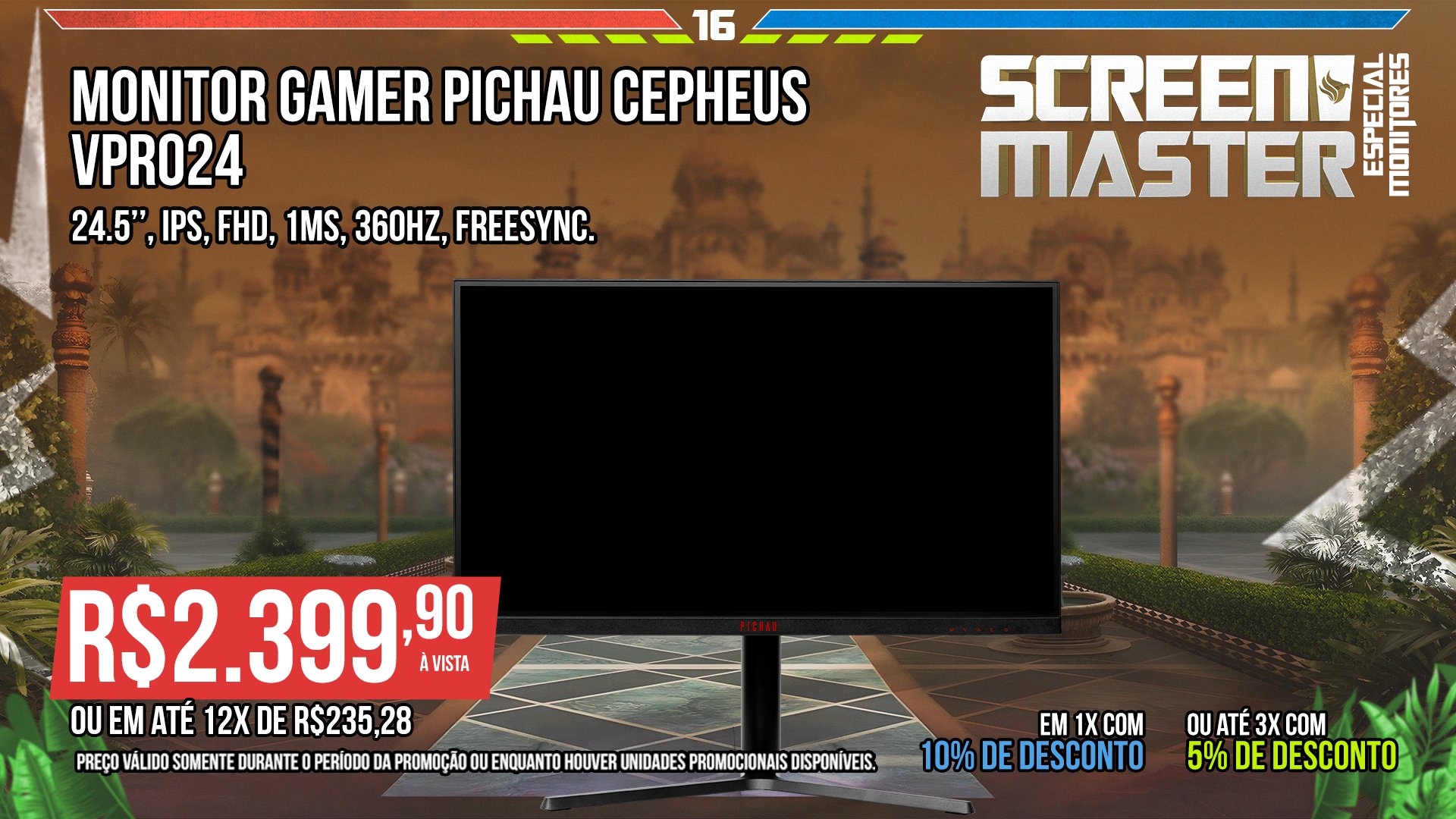 Monitor Gamer 360hz da @pichauinfo CEPHEUS VPRO24 