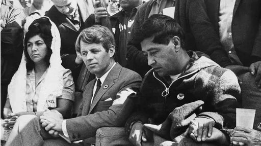 RFK with Cesar Chavez, president of the United Farm Workers, protesting in 1968. 