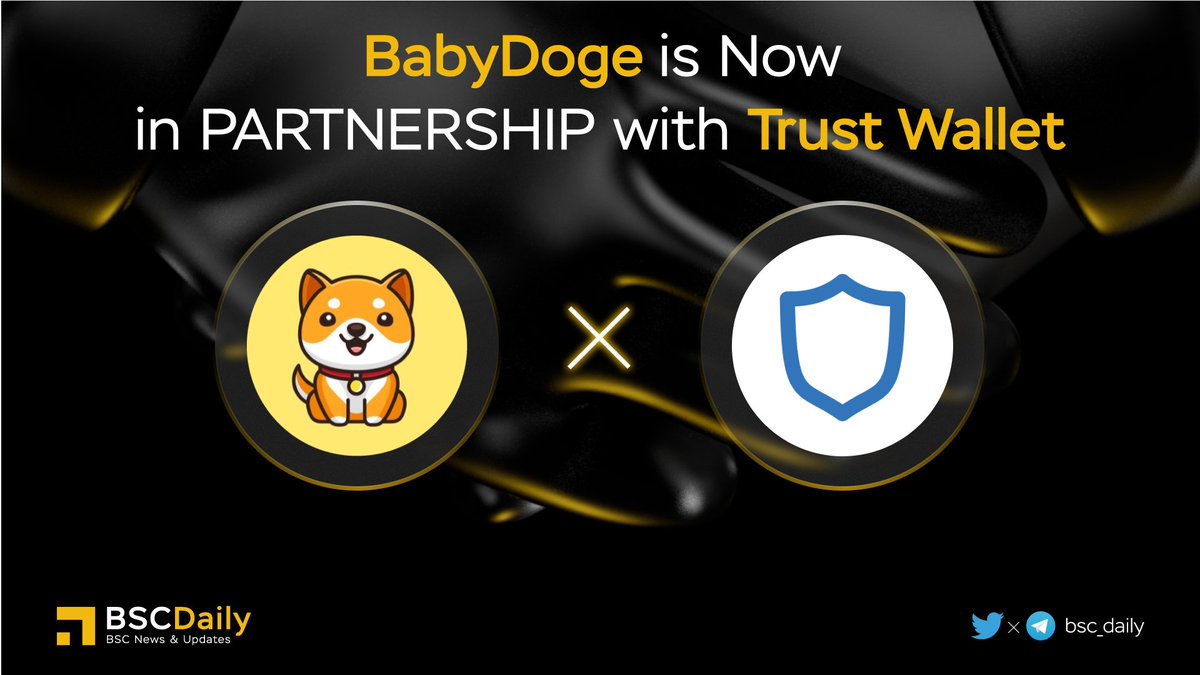 bsc_daily's tweet photo. 🎉 @babydoge Partnership with @TrustWallet 🤝

#TWT - The worlds most trusted &amp; secure #crypto wallet with 60 million+ downloads 💙

#BABYDOGE - Fun meme community of 1.7m holders on #BNB &amp; #ETH 🐕World Record Holders 🌎Saving Dogs🐶https://t.co/JQBr8Sxkti

#BNB #BSC #WEB3 🔥 https://t.co/IOv8cml3Sl
