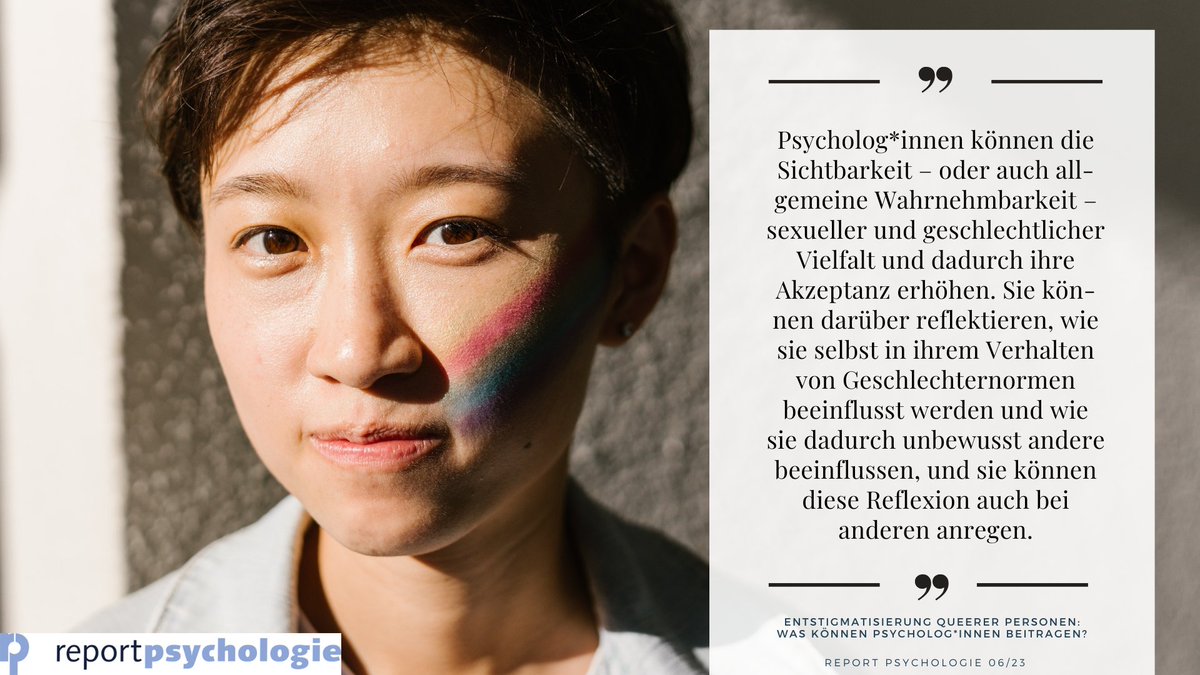 Queere Menschen müssen immer noch mit Benachteiligungen rechnen. Dr. Ulrich Klocke schreibt im aktuellen Heft des Report Psychologie, wie Psycholog*innen zu einer Entstigmatisierung von Queerness beitragen können. Hier geht es zur Leseprobe: psychologenverlag.de/download/produ…