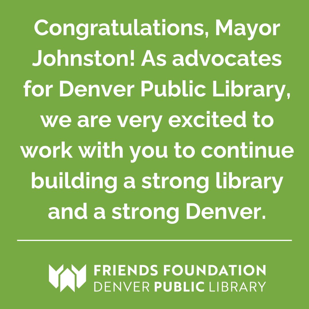 PublicDenver's tweet photo. Congratulations, Mayor @MikeJohnstonCO! As advocates for @denverlibrary, we are very excited to work with you to continue building a strong library and a strong Denver.

#denverlibrary #dplfriends #denvermayor https://t.co/lp9dtT3UKI