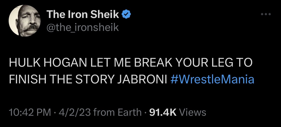 dahomiejoebro's tweet photo. RIP to the Iron Shiek. I’m really going to miss his tweets. No one hated Hogan more than him. https://t.co/Wr8zjHyCp7