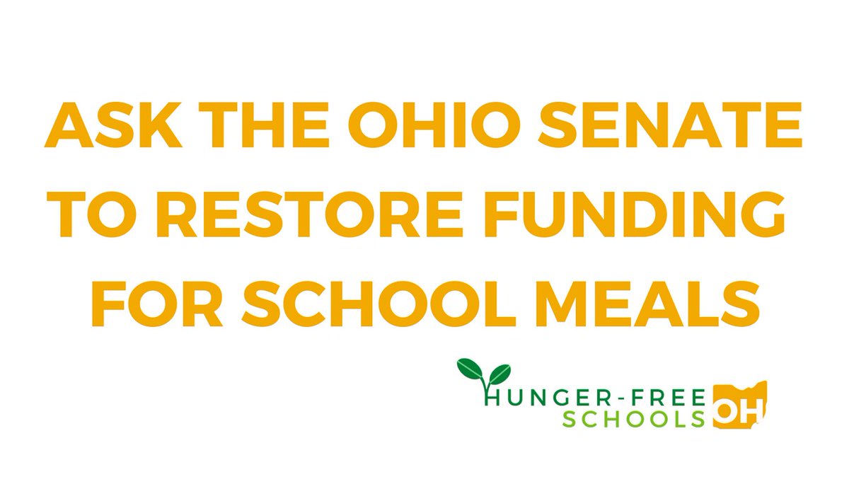 The Ohio Senate Finance's version of the Budget removed the House's proposal to provide school meals to more Ohio Students (covering the cost of reduced-priced meals). Please ask the Senate to restore this provision! #schoolmeals4all #schoolmeals #ohiobudget