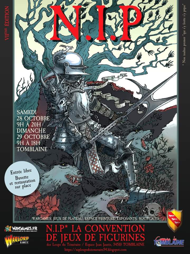 🎲 Les Loups du Téméraire viennent de dévoiler la très belle affiche de la prochaine édition du NIP réalisée par Jérôme Huguenin.

Rendez-vous les 28 et 29 octobre 2023 à l'espace Jean Jaurès de Tomblaine (54) !