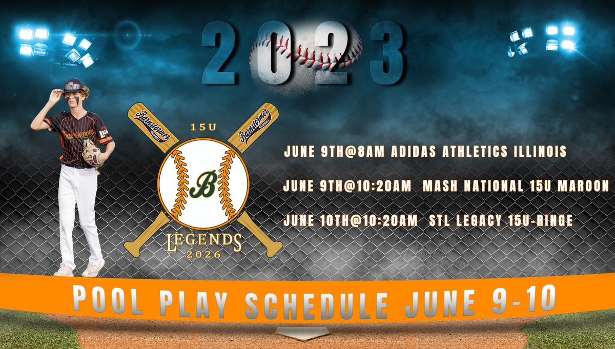The Barnstormer Legends are back at it this weekend! The team will be playing in the PG 15u WWBA Battle for the Midwest in Marion, IA.

All games will be played at BECC field, Prospect Meadows Sports Complex.