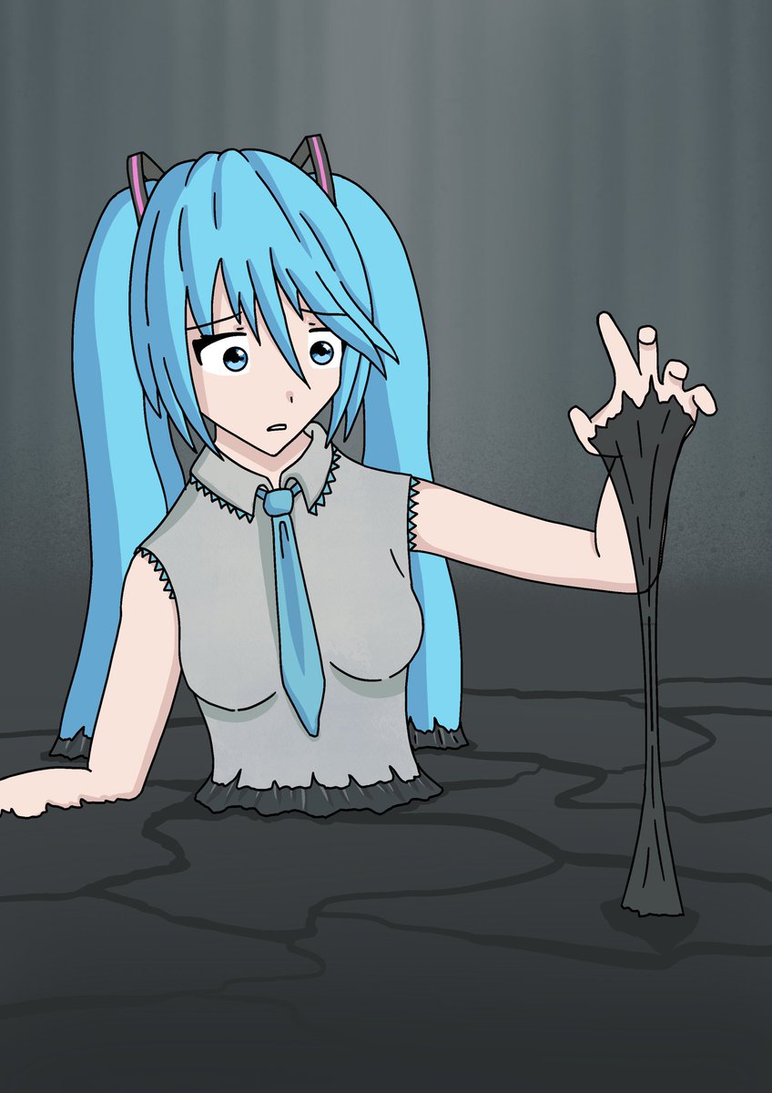 Miku sinks in a tar vat...