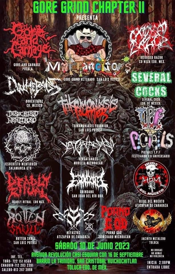 BBeat105's tweet photo. 10 junio
- #GoreGrindChapterII en #Toluca, #Marraneitors, #GoreAndCarnage, #OxidisedRazor, #Douchebagz, #SeveralCocks
- 2o día de @GatoCalavera, con sonidos más del #Ska.
- En #LaMezcalli, #HellfireProductions presenta a #AshNazgBúrz, #BlackBlasphemy, #Tumultum y #Night https://t.co/sjc8nzcVAn