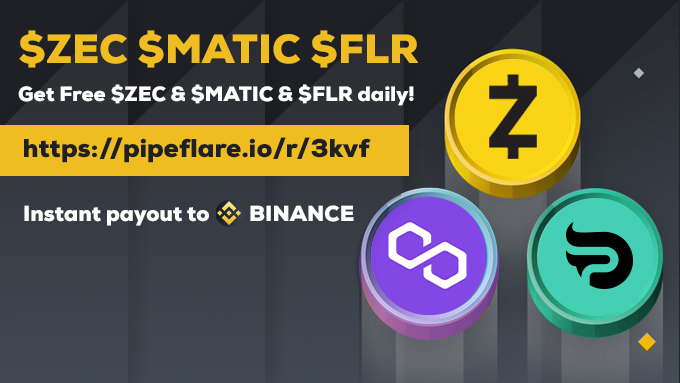 Get Free $ZEC &amp; $MATIC &amp; $FLR daily!
Withdrawal is automatic direct to #BINANCE
Claim here:
pipeflare.io/r/3kvf

#Zcash #ZEC #ZECfaucet #MATIC

@cctip_com airdrop 100 WSG 100
<a href="/rocketbotpro/">RocketBot</a> airdrop 1000000000 WHEX 100
#CTBot Adrop Ram 1 TRX 100