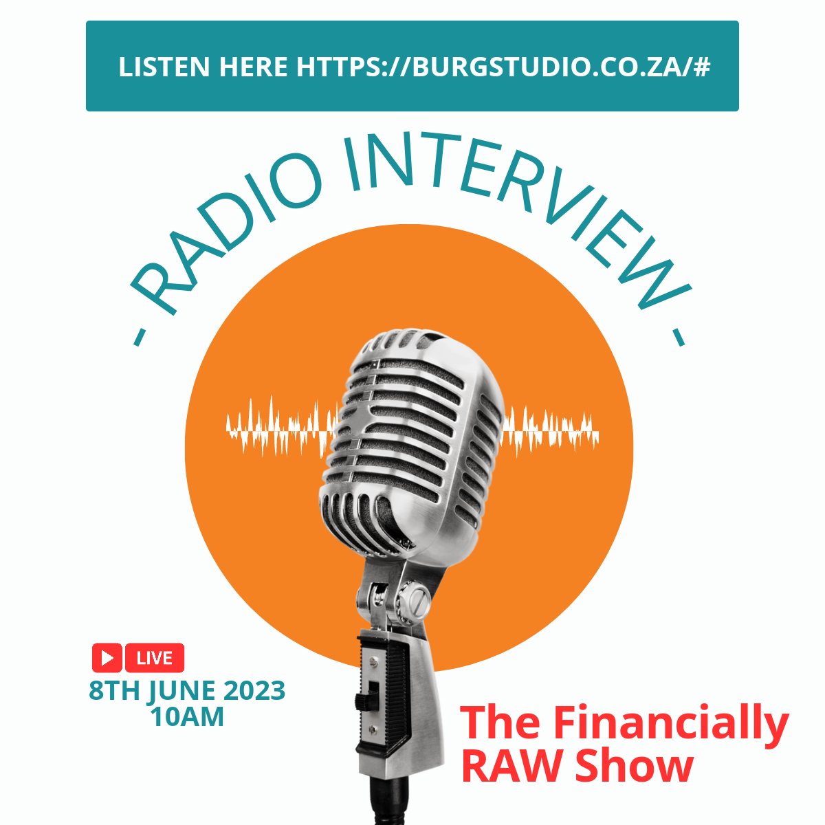 WOW! We're honoured to receive an invite to the Financially RAW online radio station, with Lourens Oberholzer. 

Please tune in on the 8th of June 2023, at 10AM at burgstudio.co.za/# 

#NewDayBusinessConsulting #RadioSHow #Interview #FinanciallyRAW