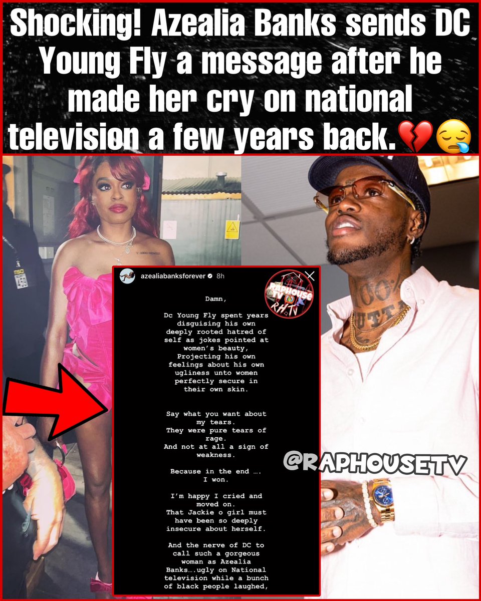 JUST SHOCKING! Azealia Banks sends DC Young Fly a message after he made her cry on national television a few years back right after the passing of his baby mom and girlfriend Jackie Oh💔😪