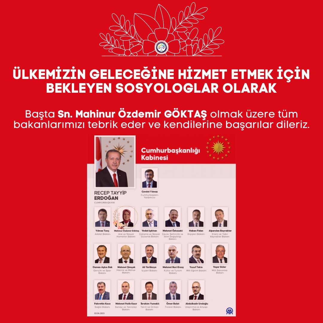 <a href="/Mahi_Nur/">Mahi_Nur</a> Aile kurumunun önemini en iyi bilen meslek grubu sosyologlardır! Bizler bu yolculukta sizlerin desteğinizi arkamıza almak ve tüm gücümüzle memleketimize hizmet etmek istiyoruz! Aileyi koruma ve yüceltmenin yolu, biz SOSYOLOGLARIN ÖNÜNÜ AÇMAKTAN geçiyor. Size güveniyoruz bakanım🙏