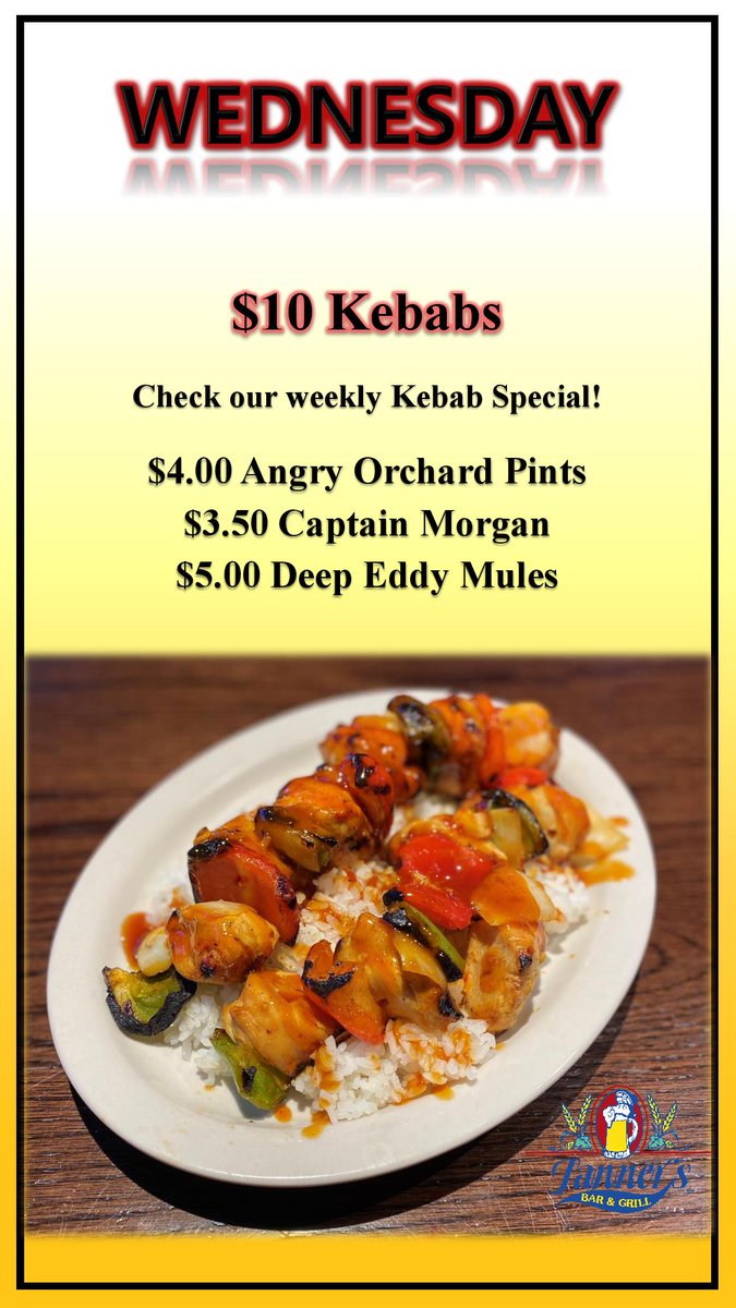 Happy Wednesday to everyone! Let's have a great day! BBQ Chicken Kebabs today. Royals and NBA Finals tonight. See you soon!