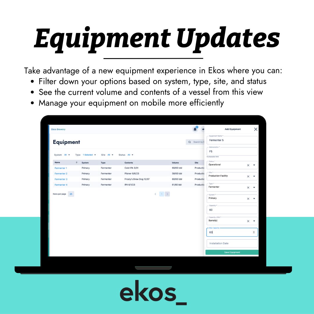 Are you an Ekos production user? Then this update is for you! ✨

#goekos #productupdates #brewerymanagement #beerproductiontech #beertech #techupdates