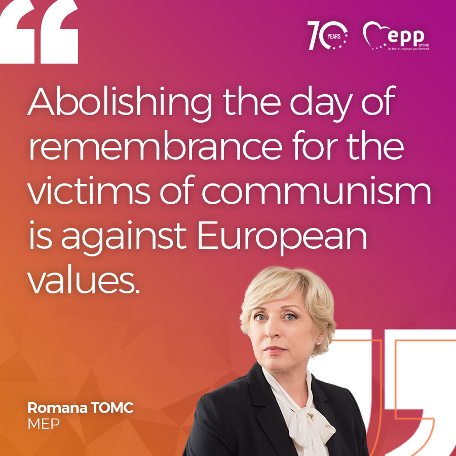 EPPGroup's tweet photo. For the @EPPGroup, condemning communism and its crimes is a moral question and an institutional duty. 

“In its resolutions, the @Europarl_EN has repeatedly condemned communism and classified it as a totalitarian regime,” says MEP @RomanaTomc. https://t.co/jcXRSHz0q1