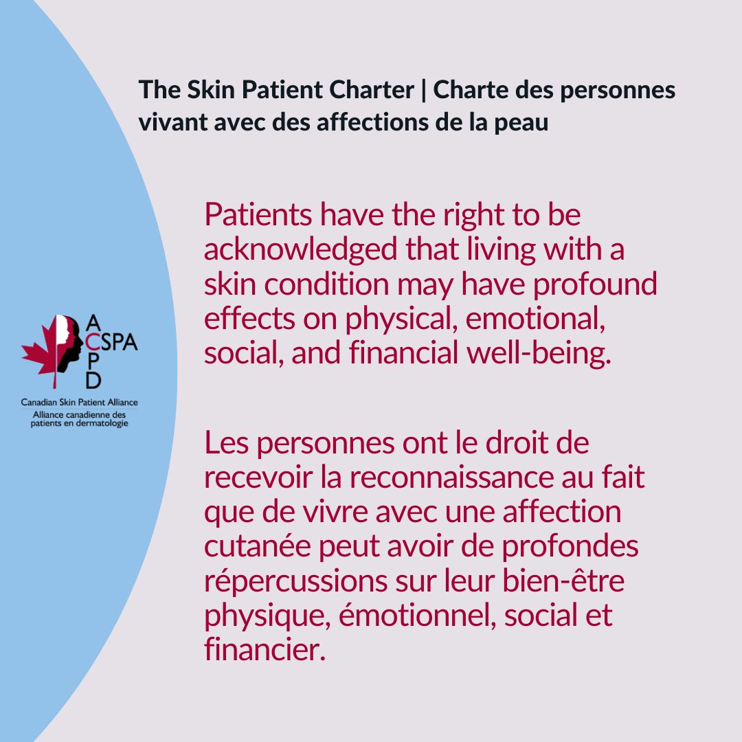 CanadianSkin's tweet photo. The CSPA developed the Skin Patient Charter of Rights to educate and empower people to receive the best treatment, care, and support available.

Read the full Charter here: https://t.co/YrmWHkJPfy

#CSPA #skinpatient #hairpatient #nailpatient #skinpatientcharter https://t.co/DCcIVaqtcp