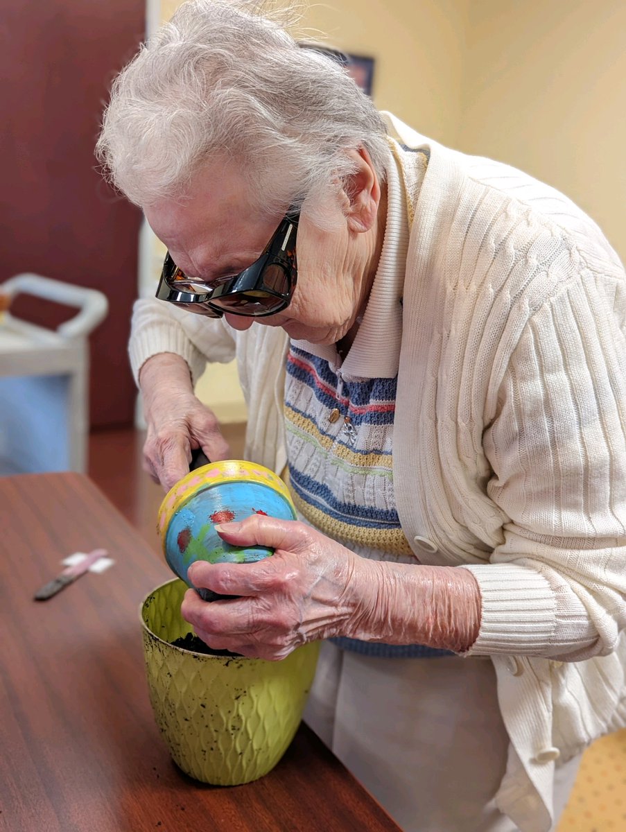 VillageGreenHC's tweet photo. We enjoy getting our hands dirty and working in the soil. Our plants are doing great and outgrowing their pots. We repotted them so they have more room to grow.  We cannot wait till we can harvest what we planted!  🍅 #CampusInColor #TrilogyLiving https://t.co/wnoYKgwLA3