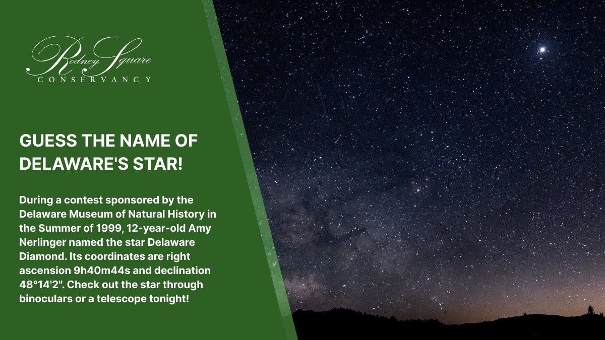 It’s trivia time! Did you know that Delaware has a star? It is located in the Ursa Major constellation and is the first star on the International Star Registry ever to be registered to an American State. Can you guess its name?
#RodneySquare #WilmDE #Community #WilmingtonDE