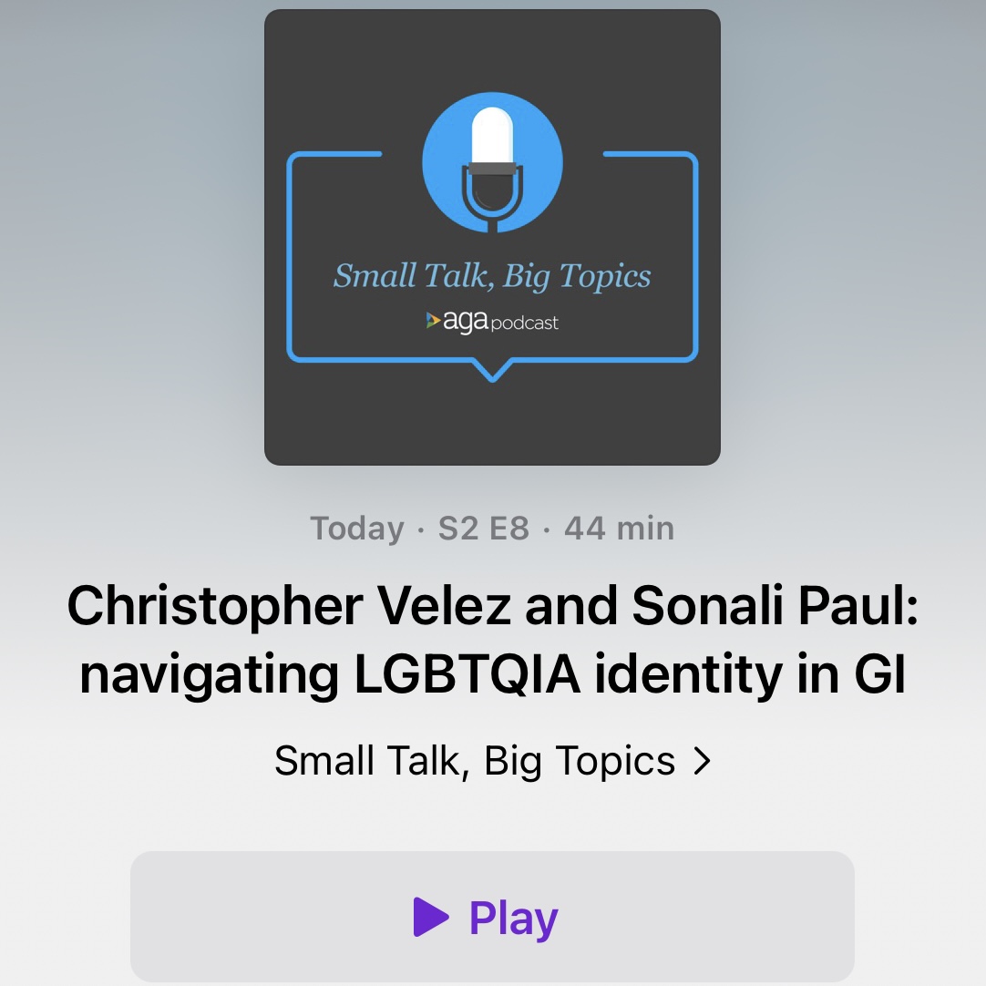 Happy #Pride Month! 🏳️‍🌈 #SmallTalkBigTopics hosts @MJWhitsonMD & @NinaNandyMD are joined by @Chris_Velez_MD & @spaulliver to talk about @RainbowinGastro, supporting LGBTQIA patients & more. Listen in. ⤵️

🎧 Apple: ow.ly/KJwk50OGIHV
🎧 Google: ow.ly/1e9J50OGIJU