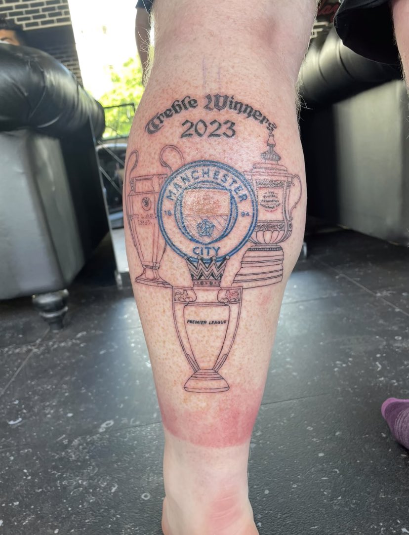 A Manchester City fan already got the treble tattooed on his leg 💙🤩

#wednesdaythought #GetSporty