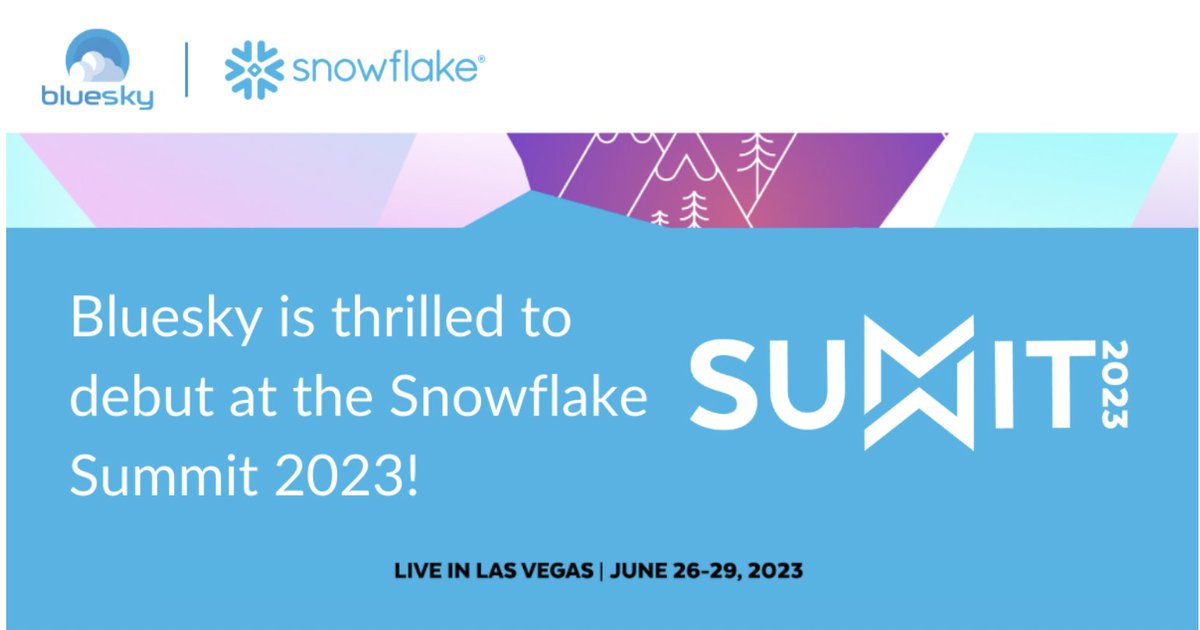 🚀 Bluesky is proud to sponsor #snowflakesummit 2023!

Come along with us to maximize your Data Cloud ROI and the Summit experience!

Learn more about where to find Blusky at <a href="/SnowflakeDB/">SnowflakeDB</a>  Summit (including our VIP after party): getbluesky.io/snowflake-summ…
