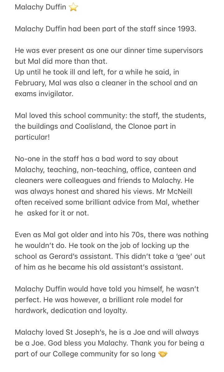 StJoesC's tweet photo. Malachy Duffin. One of a kind. One of our own. https://t.co/whwJuSagU6